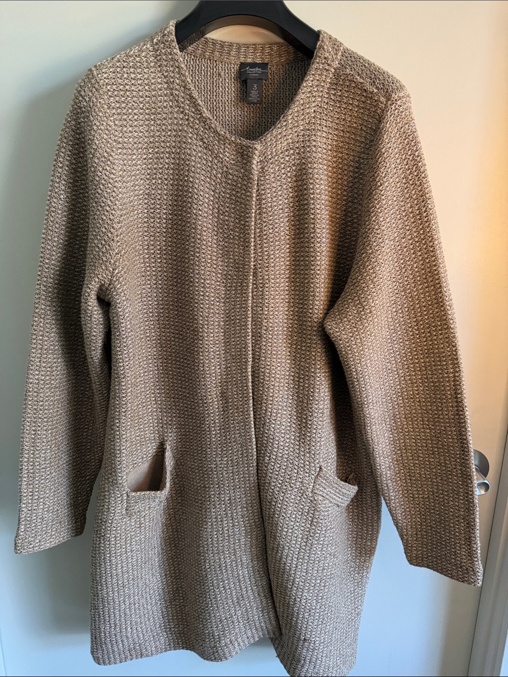 Women's Metallic Slvr Taupe Knit Button Down Cardigan w/Pockets Sz 3 (XL)